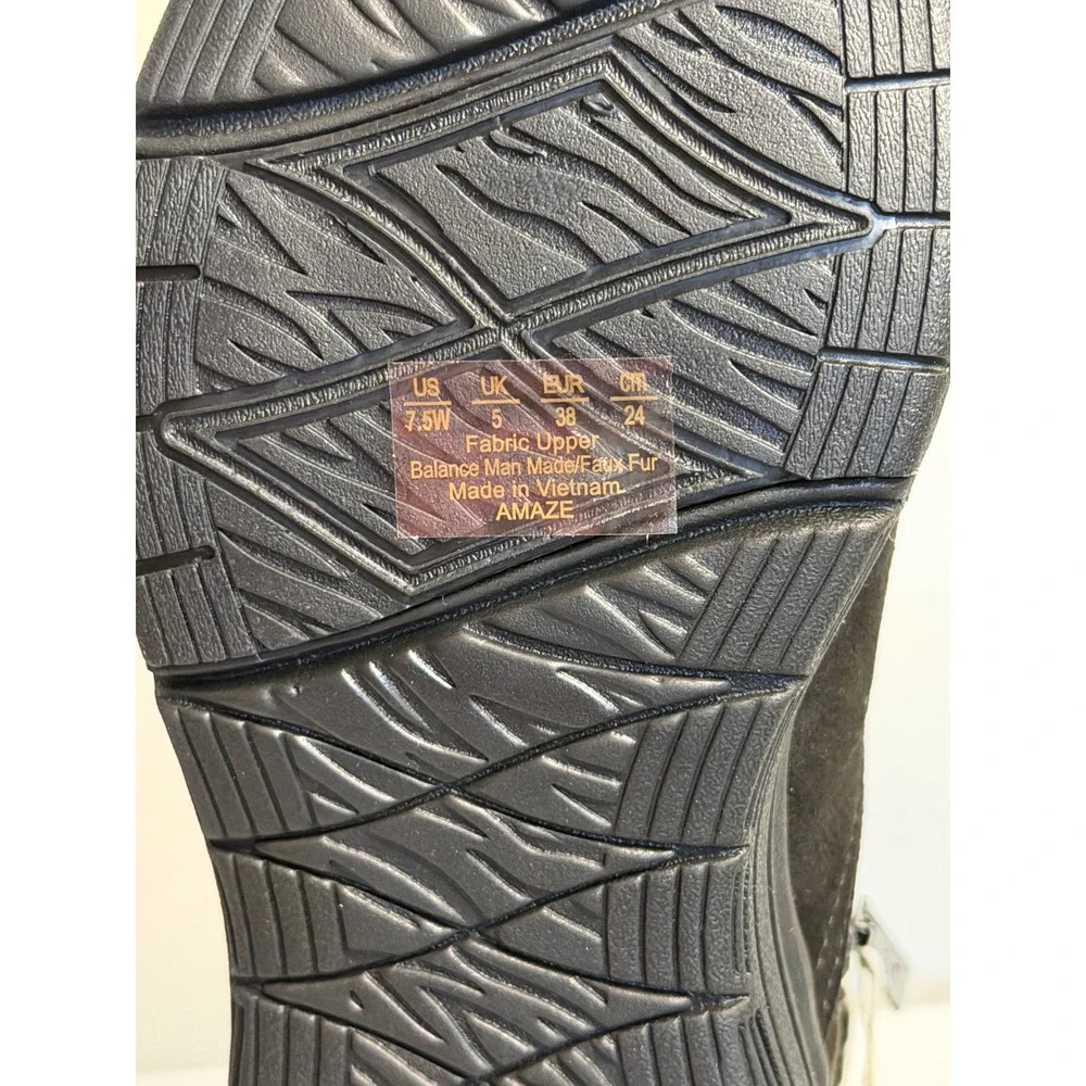 Ryka Amaze Ankle Booties Black Water-Repellent Faux Fur Lined Women 7.5 Wide‎